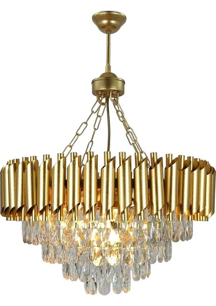 Avizade Zamira Varaklı Gold 55 Lik Kristal Taşlı Lüks Avize