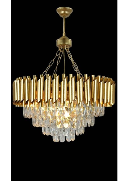 Avizade Zamira Varaklı Gold 55 Lik Kristal Taşlı Lüks Avize