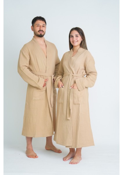 Kimono Model Unisex 4 Katlı Müslin Bornoz/sabahlı