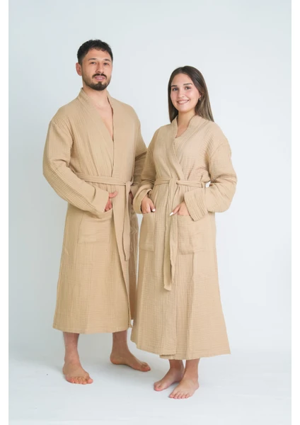 Meet Maya Natural Kimono Model Unisex 4 Katlı Müslin Bornoz/sabahlı