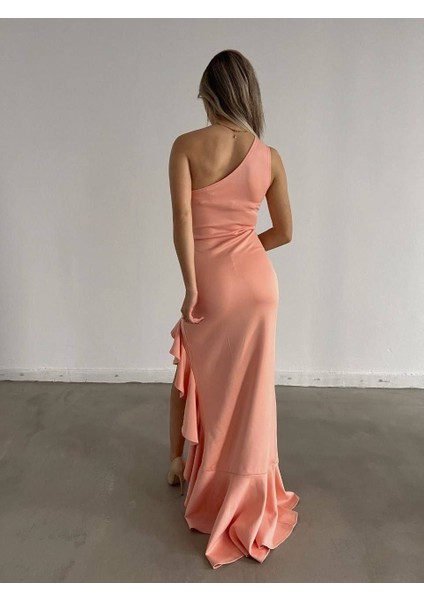 Kadın Scuba Kumaş Önü Fırfır Detaylı Maxi Boy Elbise fiyatları