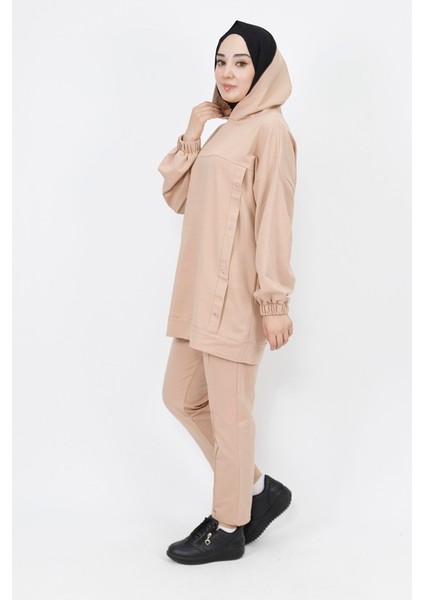 6973 2 Ip Kumaş Yıldız Zımba Detaylı Kapüşonlu 2Li Takım