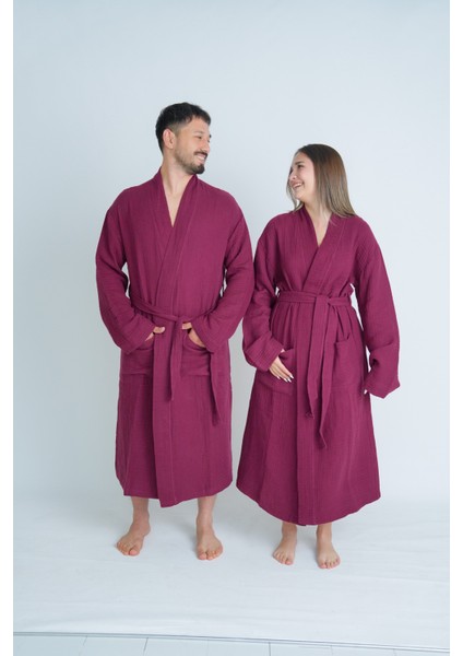 Kimono Model Unisex 4 Katlı Müslin Bornoz /sabahlık