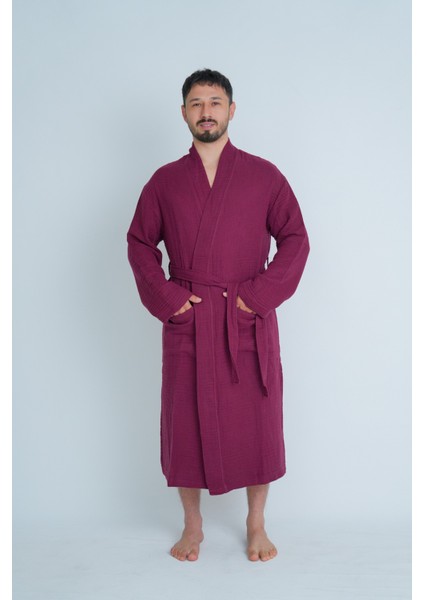 Kimono Model Unisex 4 Katlı Müslin Bornoz /sabahlık