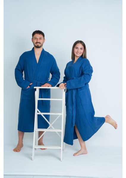 Kimono Model Unisex 4 Katlı Müslin Bornoz/sabahlık