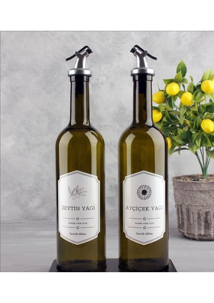 Ahşap Stantlı Amber 2li 750 ml Zeytinyağı Sıvı Yağ Şişesi Yağdanlık