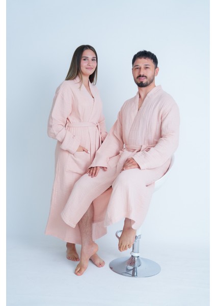 Kimono Model Unisex 4 Katlı Müslin Bornoz/sabahlık