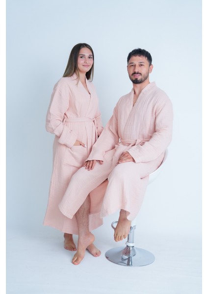 Kimono Model Unisex 4katlı Müslin Bornoz/sabahlık