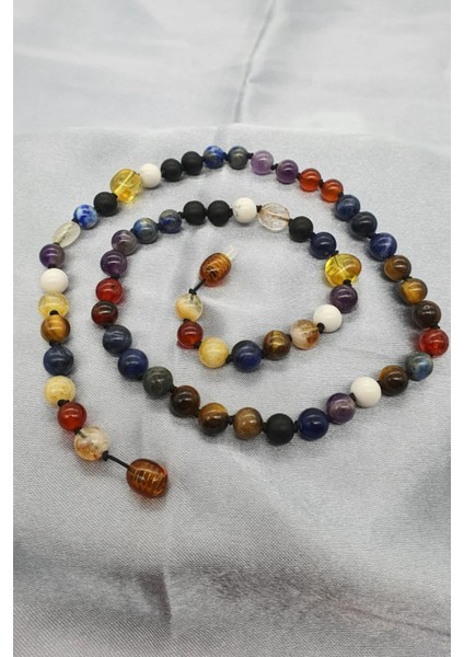 NBS Beautiful Naturel Stones Öğrenci Başarı Kolyesi Doğal Taş Düğümlü El Örmesi ( Özel Taşlar ve Kehribar ) 45 cm