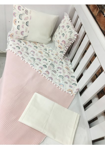 Buse Baby Home Pembe , Çocuk Çok Amaçlı Poplin ,pikeli ve Ponponlu Nevresim Takımı 6'lı Set