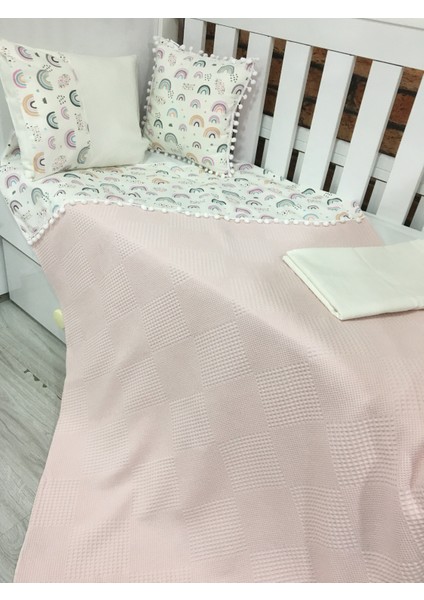 Buse Baby Home Pembe , Çocuk Çok Amaçlı Poplin ,pikeli ve Ponponlu Nevresim Takımı 6'lı Set