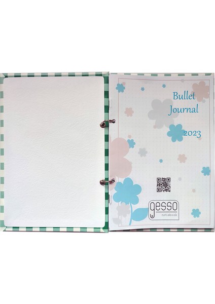 Plaıd Bullet Journal Yeşil - Ekoseli - 15 x 21 cm Düz - Çiçekli Sayfalar