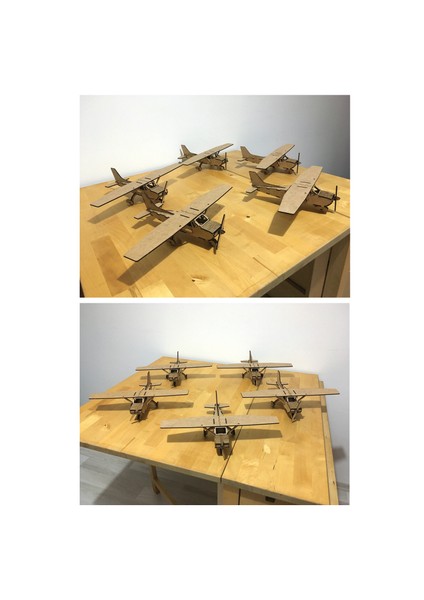 Tahtakurusu Tasarım 3'lü Set Ahşap Oyuncak Maket Model Uçak Boyama Etkinlik Seti Cessna F-14 - Su 25 Ahşap Maket