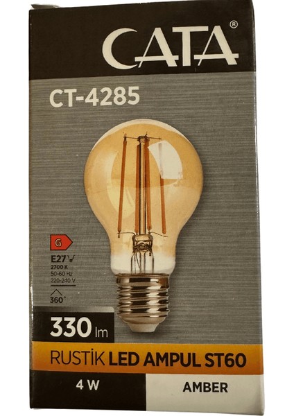 CT-4285 4W 2700K (Amber) E27 Duylu Rustik LED Ampul (4 Adet)