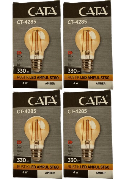 CT-4285 4W 2700K (Amber) E27 Duylu Rustik LED Ampul (4 Adet)