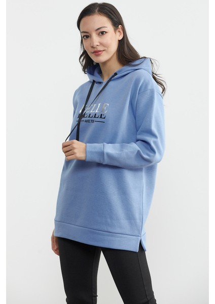 Kapüşonlu Içi Pamuklu Kalın Sweatshirt - Mavi fiyatları