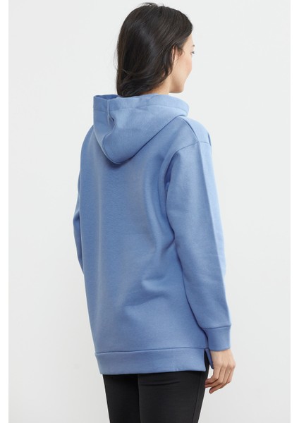 Kapüşonlu Içi Pamuklu Kalın Sweatshirt - Mavi fırsatları