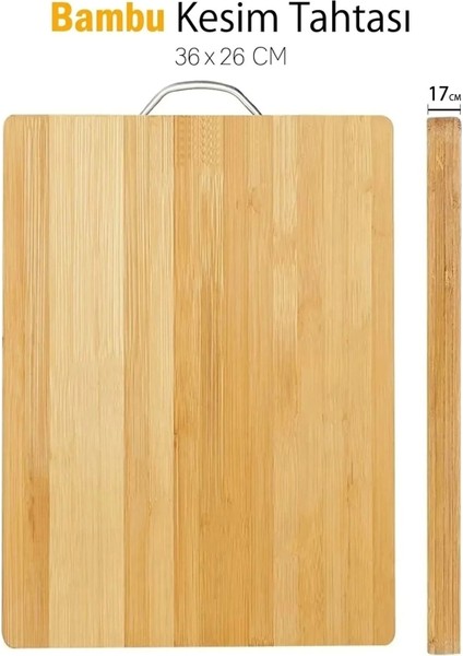 Bambu Metal Saplı Kesim Panosu Et Ekmek Sebze Meyve Kesim Tahtası