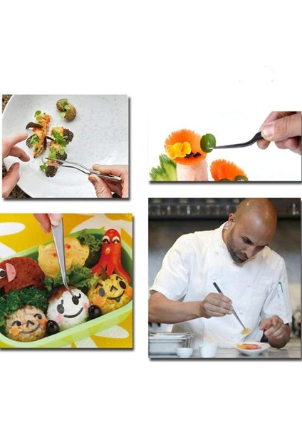 Paslanmaz Çelik Masterchef Profesyonel Şef Dekor Cımbızı 2'li Set