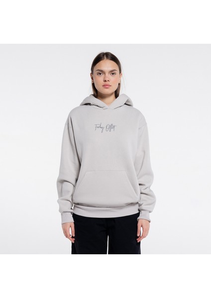 Friday Offset Ocho Kadın Açık Gri Kanguru Cepli Kapüşonlu Oversize Sweatshirt Hoodie