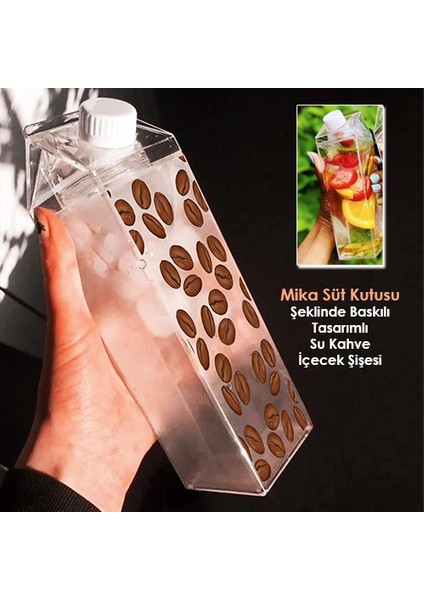 Kahve Çekirdeği Baskılı Mika Süt Kutu Tasarımlı Su Kahve Içecek Şişesi - Cam Değildir - 500 ml fiyatları