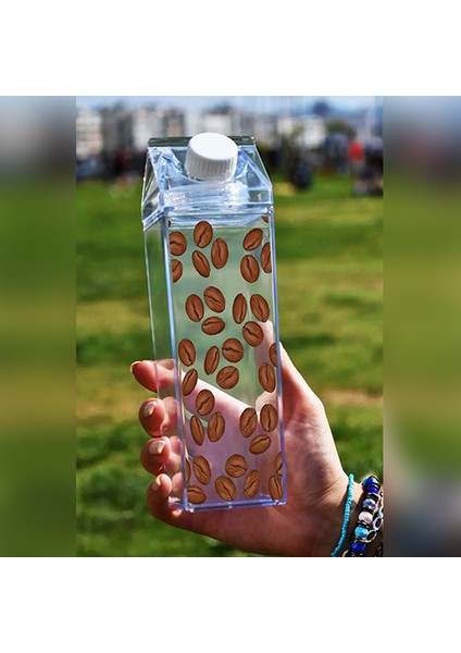 Kahve Çekirdeği Baskılı Mika Süt Kutu Tasarımlı Su Kahve Içecek Şişesi - Cam Değildir - 500 ml modelleri