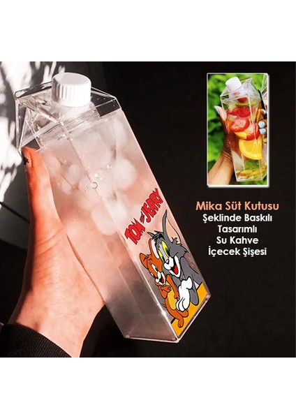 Tom ve Jerry Baskılı Mika Süt Kutu Tasarımlı Su Kahve Içecek Şişesi - Cam Değildir - 500 ml fiyatları