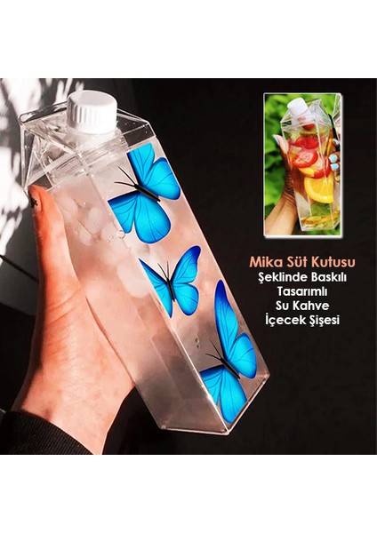 Kelebek Baskılı Mika Süt Kutu Tasarımlı Su Kahve Içecek Şişesi - Cam Değildir - 500 ml fiyatları