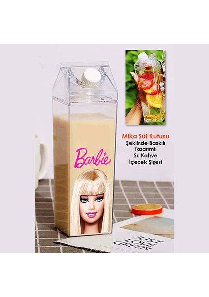 Barbie Baskılı Mika Süt Kutu Tasarımlı Su Kahve Içecek Şişesi - Cam Değildir - 500 ml