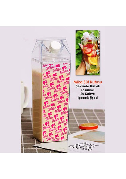 Barbie Baskılı Mika Süt Kutu Tasarımlı Su Kahve Içecek Şişesi - Cam Değildir - 500 ml