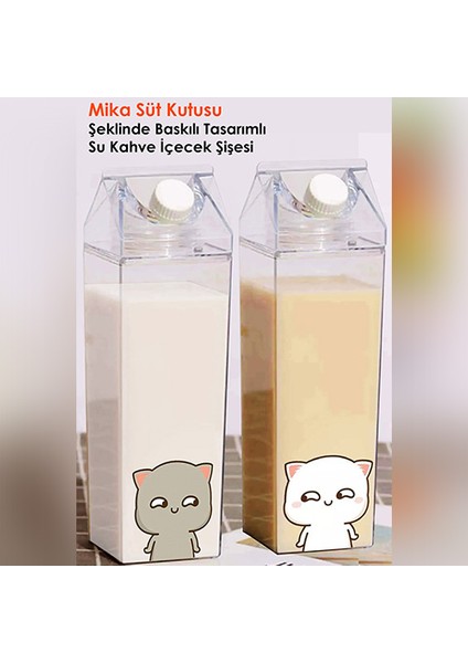 Dudu Bubu Ayıcık Sevgili Çift Baskılı Mika Süt Kutu Tasarımlı Su Kahve Şişesi Ikili Set -Cam Değildir- 500 ml
