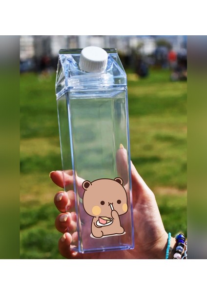 Dudu Bubu Ayıcık Sevgili Çift Baskılı Mika Süt Kutu Tasarımlı Su Kahve Şişesi Ikili Set -Cam Değildir- 500 ml modelleri