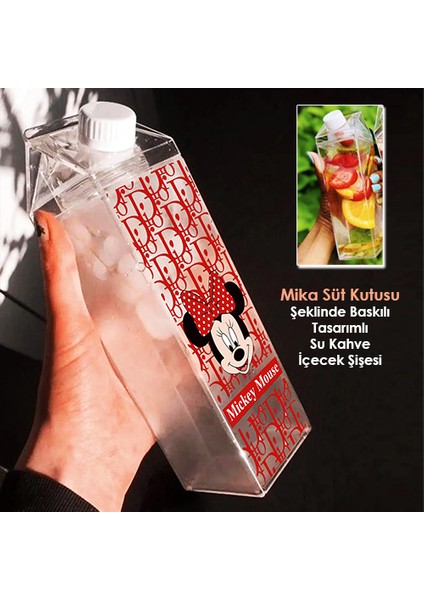 Mickey Mouse Baskılı Mika Süt Kutu Tasarımlı Su Kahve Içecek Şişesi - Cam Değildir - 500 ml fiyatları