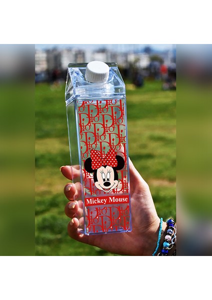 Mickey Mouse Baskılı Mika Süt Kutu Tasarımlı Su Kahve Içecek Şişesi - Cam Değildir - 500 ml modelleri