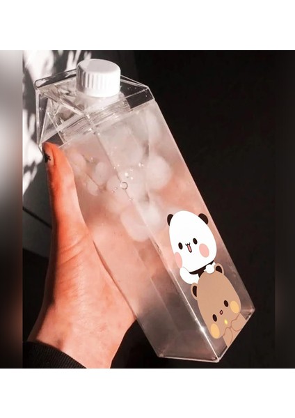 Dudu Bubu Ayıcık Sevgili Çift Baskılı Mika Süt Kutu Tasarımlı Su Kahve Şişesi -Cam Değildir- 500 ml fiyatları