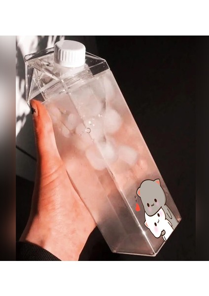 Dudu Bubu Ayıcık Sevgili Çift Baskılı Mika Süt Kutu Tasarımlı Su Kahve Şişesi -Cam Değildir- 500 ml modelleri
