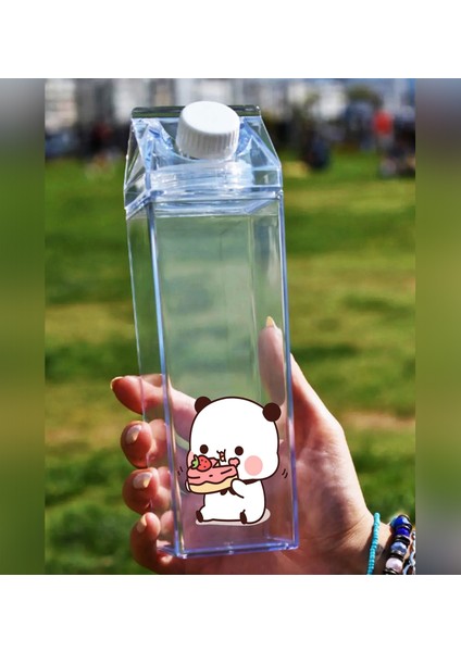Dudu Bubu Ayıcık Sevgili Çift Baskılı Mika Süt Kutu Tasarımlı Su Kahve Şişesi -Cam Değildir- 500 ml modelleri