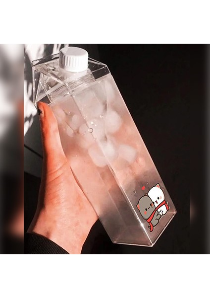 Dudu Bubu Ayıcık Sevgili Çift Baskılı Mika Süt Kutu Tasarımlı Su Kahve Şişesi -Cam Değildir- 500 ml modelleri
