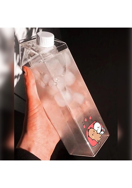 Dudu Bubu Ayıcık Sevgili Çift Baskılı Mika Süt Kutu Tasarımlı Su Kahve Şişesi -Cam Değildir- 500 ml fiyatları