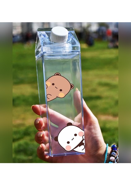 Dudu Bubu Ayıcık Sevgili Çift Baskılı Mika Süt Kutu Tasarımlı Su Kahve Şişesi -Cam Değildir- 500 ml modelleri
