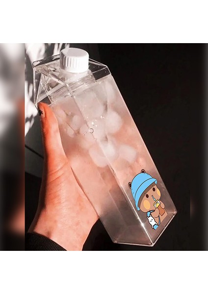 Dudu Bubu Ayıcık Sevgili Çift Baskılı Mika Süt Kutu Tasarımlı Su Kahve Şişesi Ikili Set -Cam Değildir- 500 ml modelleri