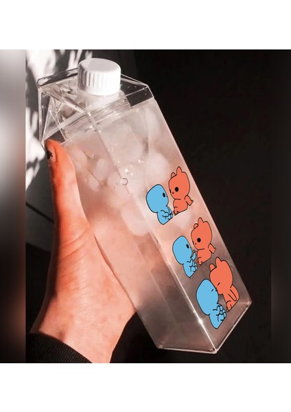 Evie Kinie Ayıcık Sevgili Çift Baskılı Mika Süt Kutu Tasarımlı Su Kahve Şişesi -Cam Değildir- 500 ml fiyatları