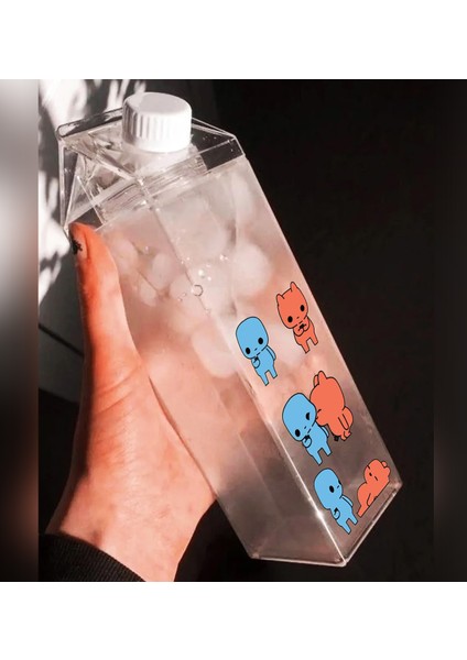 Evie Kinie Ayıcık Sevgili Çift Baskılı Mika Süt Kutu Tasarımlı Su Kahve Şişesi -Cam Değildir- 500 ml fiyatları