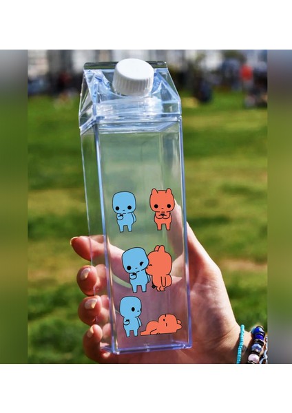 Evie Kinie Ayıcık Sevgili Çift Baskılı Mika Süt Kutu Tasarımlı Su Kahve Şişesi -Cam Değildir- 500 ml modelleri