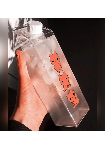 Evie Kinie Ayıcık Sevgili Çift Baskılı Mika Süt Kutu Tasarımlı Su Kahve Şişesi -Cam Değildir- 500 ml fiyatları