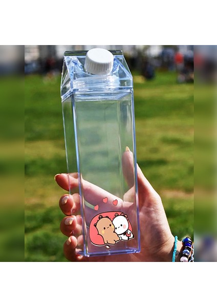 Dudu Bubu Ayıcık Sevgili Çift Baskılı Mika Süt Kutu Tasarımlı Su Kahve Şişesi -Cam Değildir- 500 ml modelleri