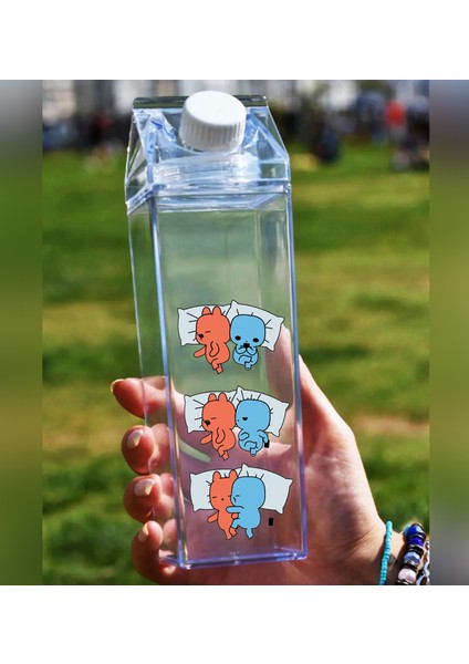 Evie Kinie Ayıcık Sevgili Çift Baskılı Mika Süt Kutu Tasarımlı Su Kahve Şişesi -Cam Değildir- 500 ml modelleri