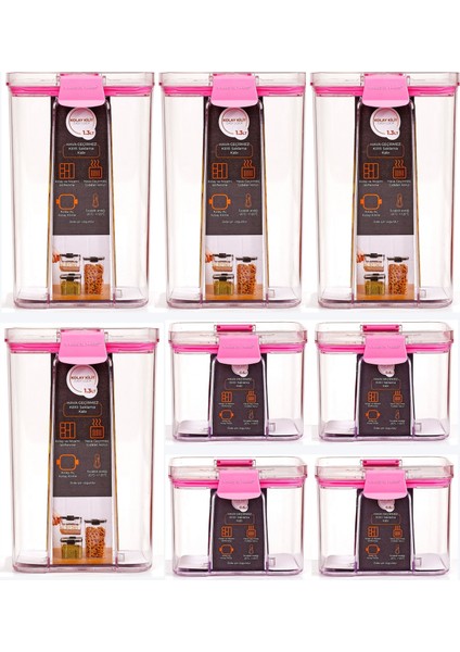 8'li Sızdırmaz, Çift Kilit Klipsli, Vakum Kapaklı, Erzak, Baharat Saklama Kabı (4 Orta +4 Küçük)