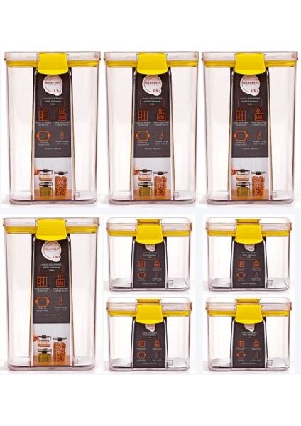 8'li Sızdırmaz, Çift Kilit Klipsli, Vakum Kapaklı, Erzak, Baharat Saklama Kabı (4 Orta +4 Küçük)