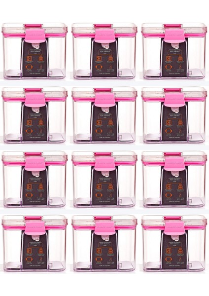 12LI Küçük Boy Sızdırmaz-Çift Kilit Klipsli-Vakum Kapaklı Erzak-Baharat Saklama Kabı